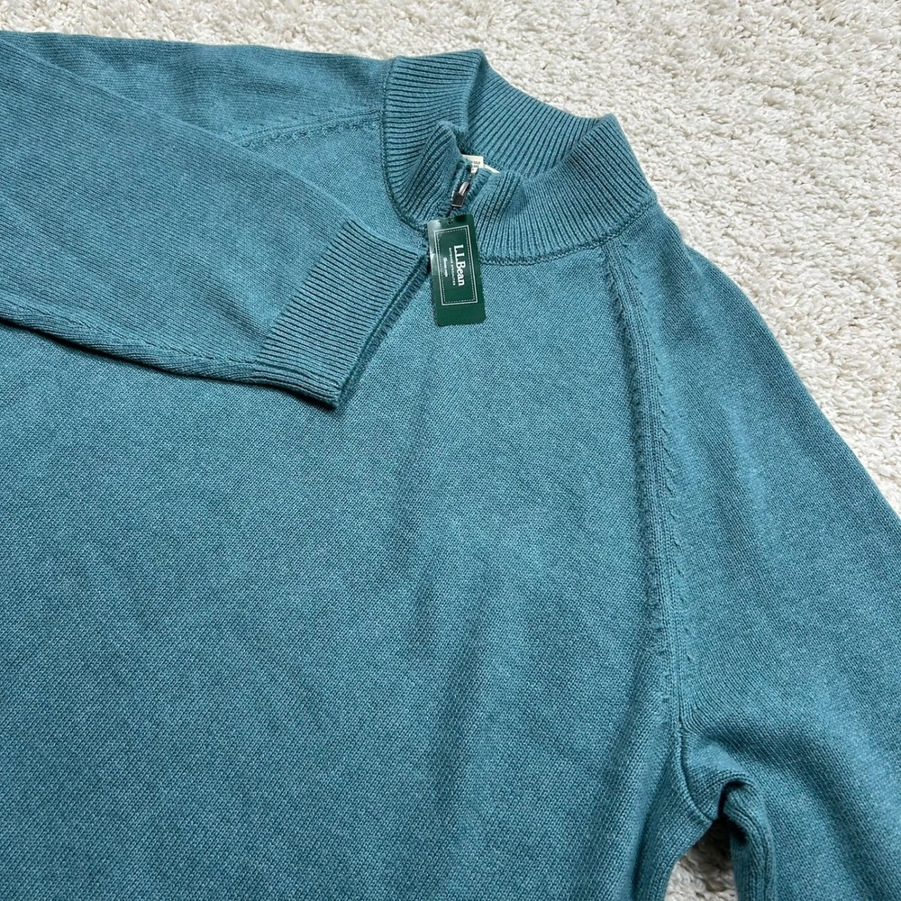 LL Bean Quarter Zip Sweater XXL Mineral Blue Wicked Soft Cotton Cashmere 1/4 New